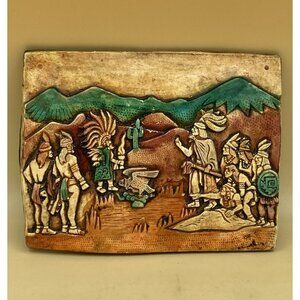 Indian Aztec Mayan Ceramic Tile Vintage Folk Art READ